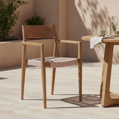 Raw Materials Freya Donker Teakhouten Tuinstoel Met Armleuning - Naturel (Set Van 2) - KwaliteitWonen.nl
