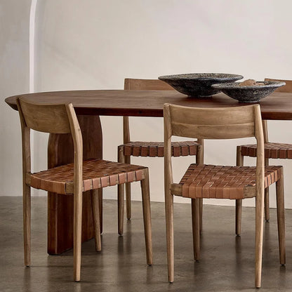 Raw Materials Freya Teak Eetkamerstoel Met Leer - Naturel (Set Van 2) - KwaliteitWonen.nl