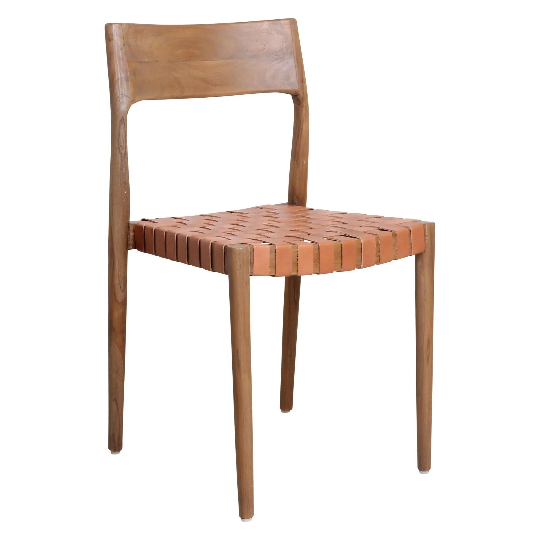 Raw Materials Freya Teak Eetkamerstoel Met Leer - Naturel (Set Van 2) - KwaliteitWonen.nl