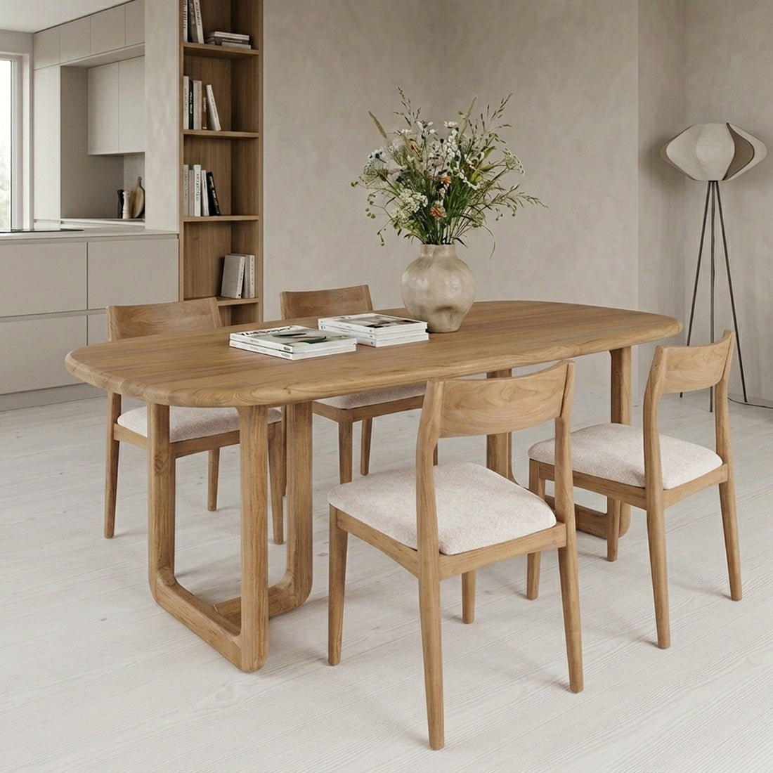 Raw Materials Freya Teak Houten Eetkamerstoel Crème - KwaliteitWonen.nl