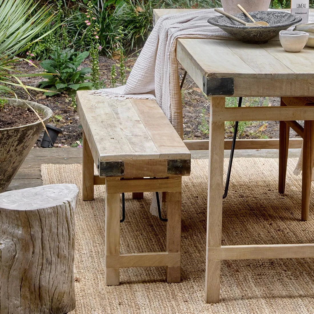 Raw Materials Limewash Inklapbare Eetkamerbank - Fsc-Gerecycled Hout - 120cm - KwaliteitWonen.nl