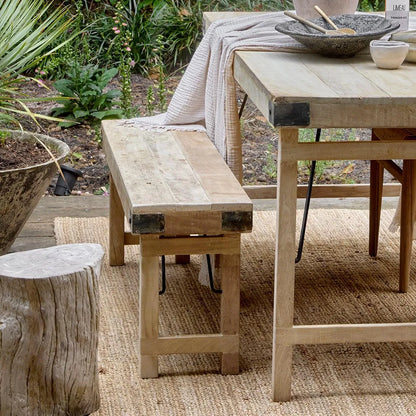 Raw Materials Limewash Inklapbare Eetkamerbank - Fsc-Gerecycled Hout - 120cm - KwaliteitWonen.nl