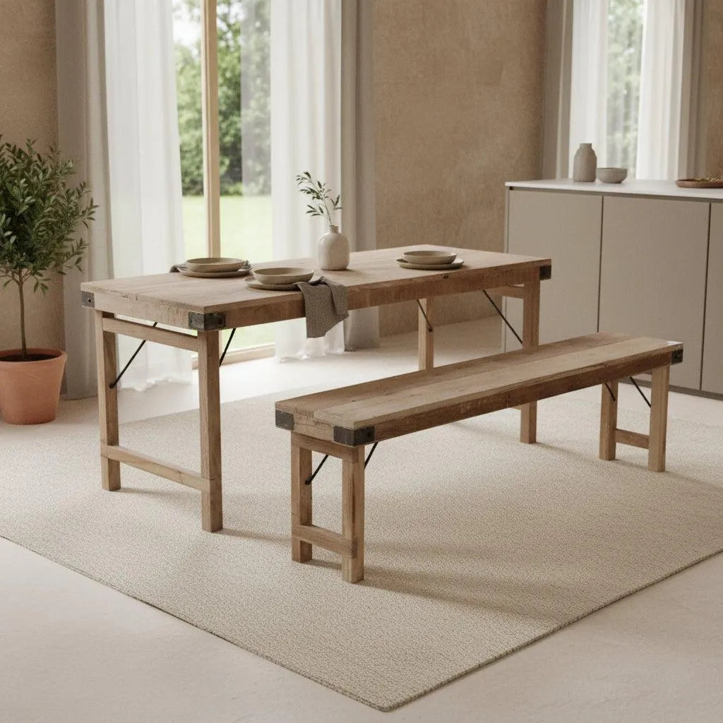 Raw Materials Limewash Inklapbare Eetkamerbank - Fsc-Gerecycled Hout -160x30cm - KwaliteitWonen.nl