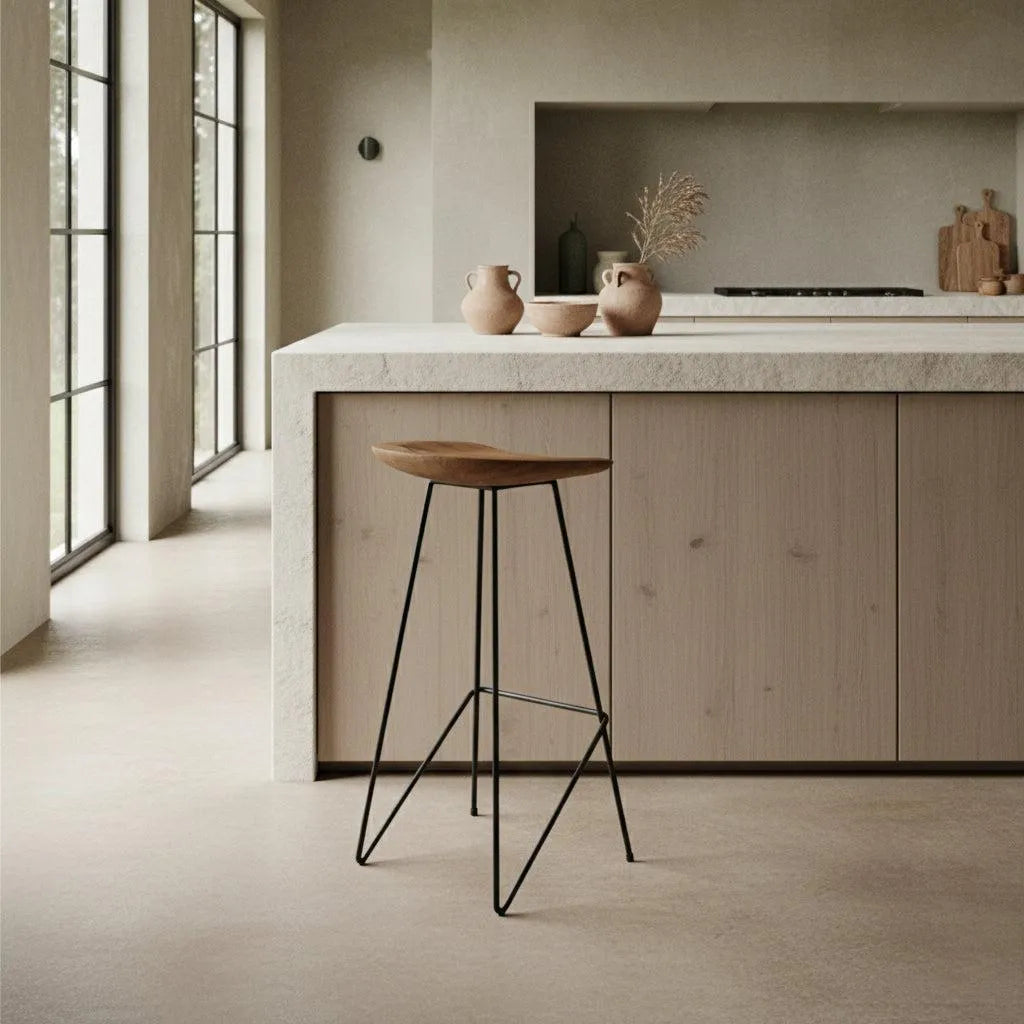 Raw Materials Loft Teakhouten Barkruk Naturel - 41x42x77cm - KwaliteitWonen.nl