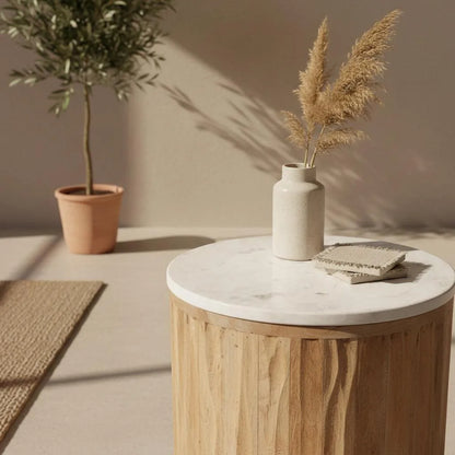 Raw Materials Malakka Marmeren Bijzettafel - Wit - KwaliteitWonen.nl