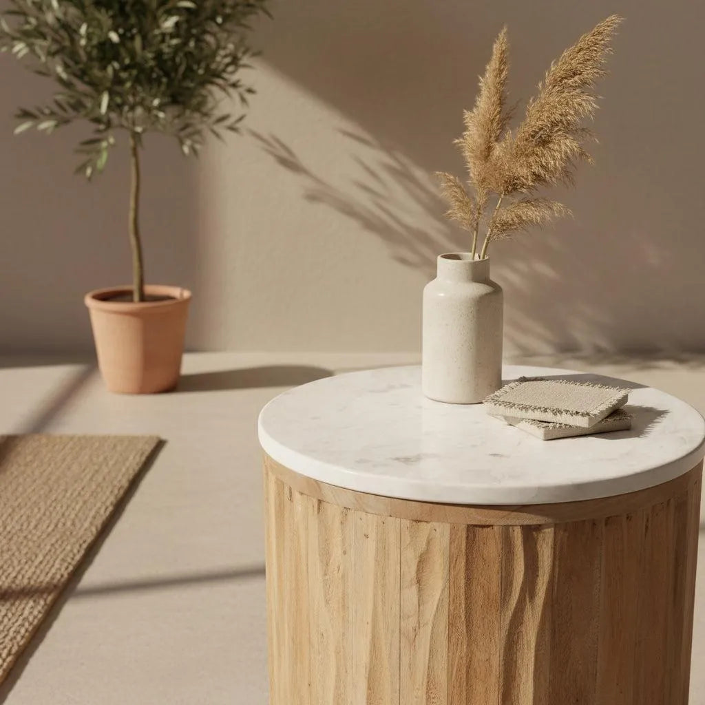 Raw Materials Malakka Marmeren Bijzettafel - Wit - KwaliteitWonen.nl