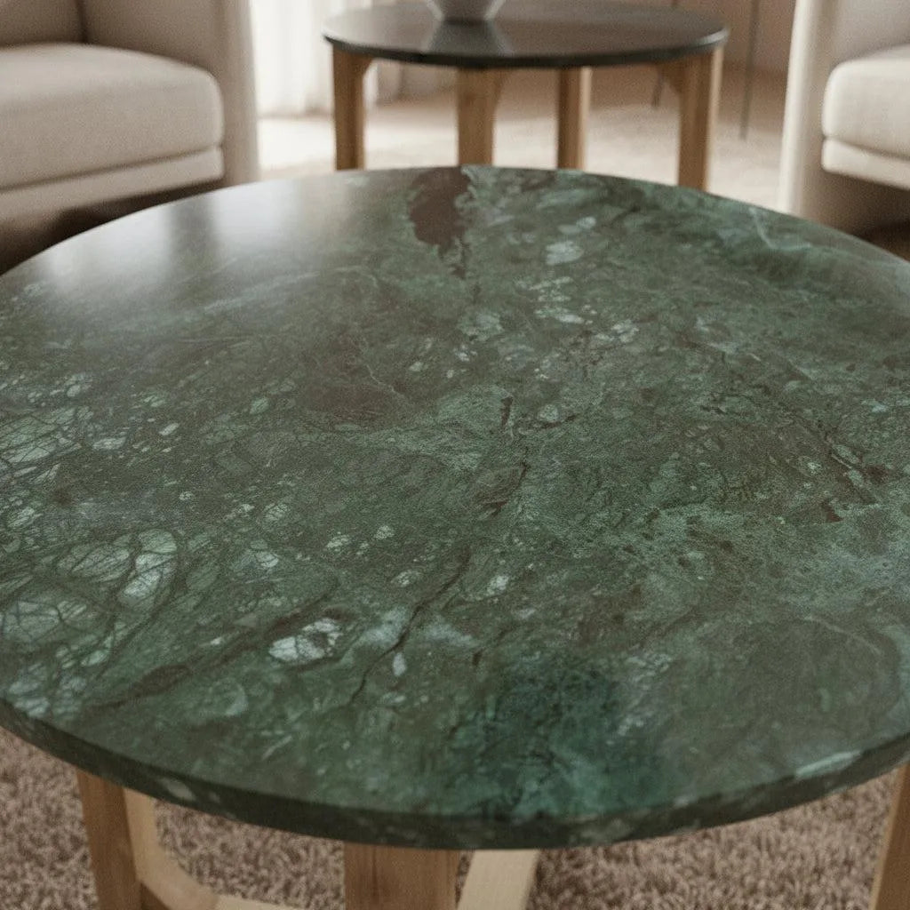 Raw Materials Marmeren Bijzettafel Rond - Groen - KwaliteitWonen.nl
