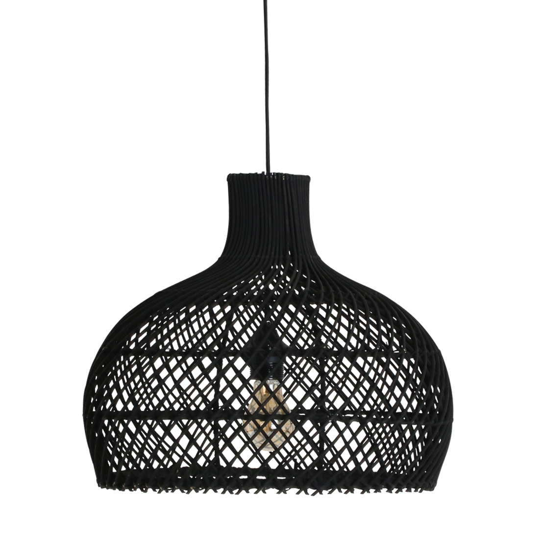 Raw Materials Maze Rotan Hanglamp Zwart - Ø 42x36 Cm - KwaliteitWonen.nl