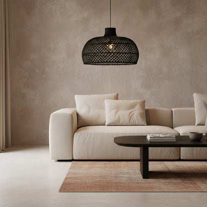 Raw Materials Maze Rotan Hanglamp Zwart - Ø 57x36 Cm - KwaliteitWonen.nl