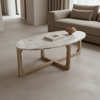 Raw Materials Ovaal Marmeren salontafel Créme 120x60cm - KwaliteitWonen.nl