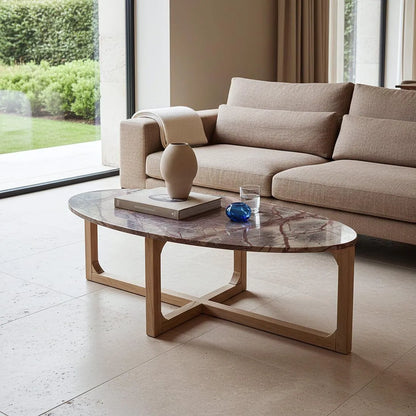 Raw Materials Ovale Marmeren Salontafel Bizar Bruin 120x60cm - KwaliteitWonen.nl
