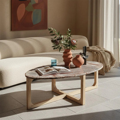 Raw Materials Ovale Marmeren Salontafel Bizar Bruin 120x60cm - KwaliteitWonen.nl