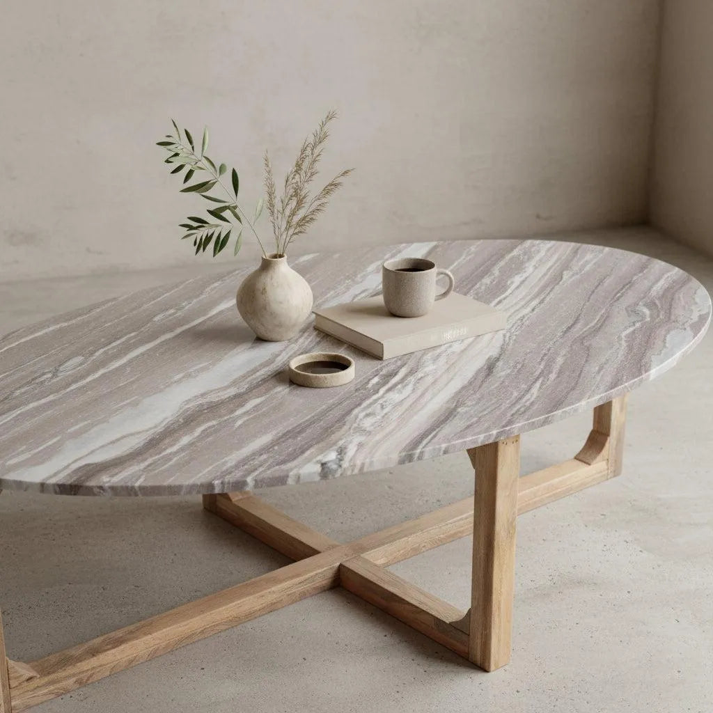Raw Materials Ovale Marmeren Salontafel Fantasy Bruin 120x60cm - KwaliteitWonen.nl