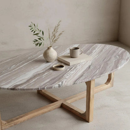 Raw Materials Ovale Marmeren Salontafel Fantasy Bruin 120x60cm - KwaliteitWonen.nl