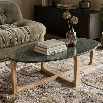 Raw Materials Ovale Marmeren Salontafel Groen 120x60cm - KwaliteitWonen.nl