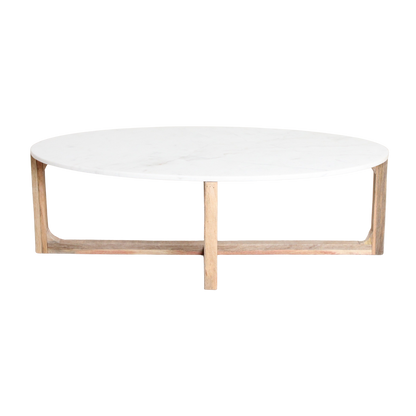 Raw Materials Ovale Marmeren Salontafel - Wit 120x60cm - KwaliteitWonen.nl