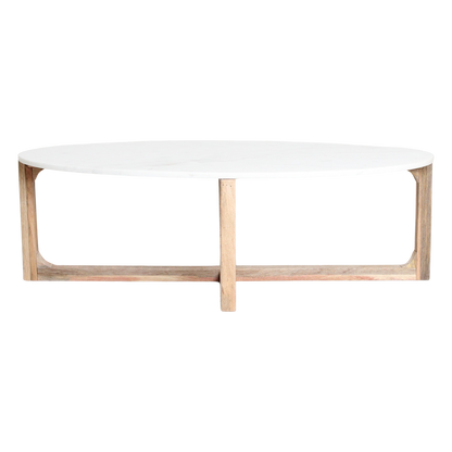Raw Materials Ovale Marmeren Salontafel - Wit 120x60cm - KwaliteitWonen.nl
