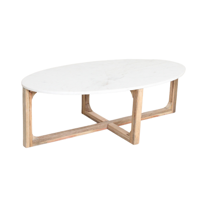 Raw Materials Ovale Marmeren Salontafel - Wit 120x60cm - KwaliteitWonen.nl