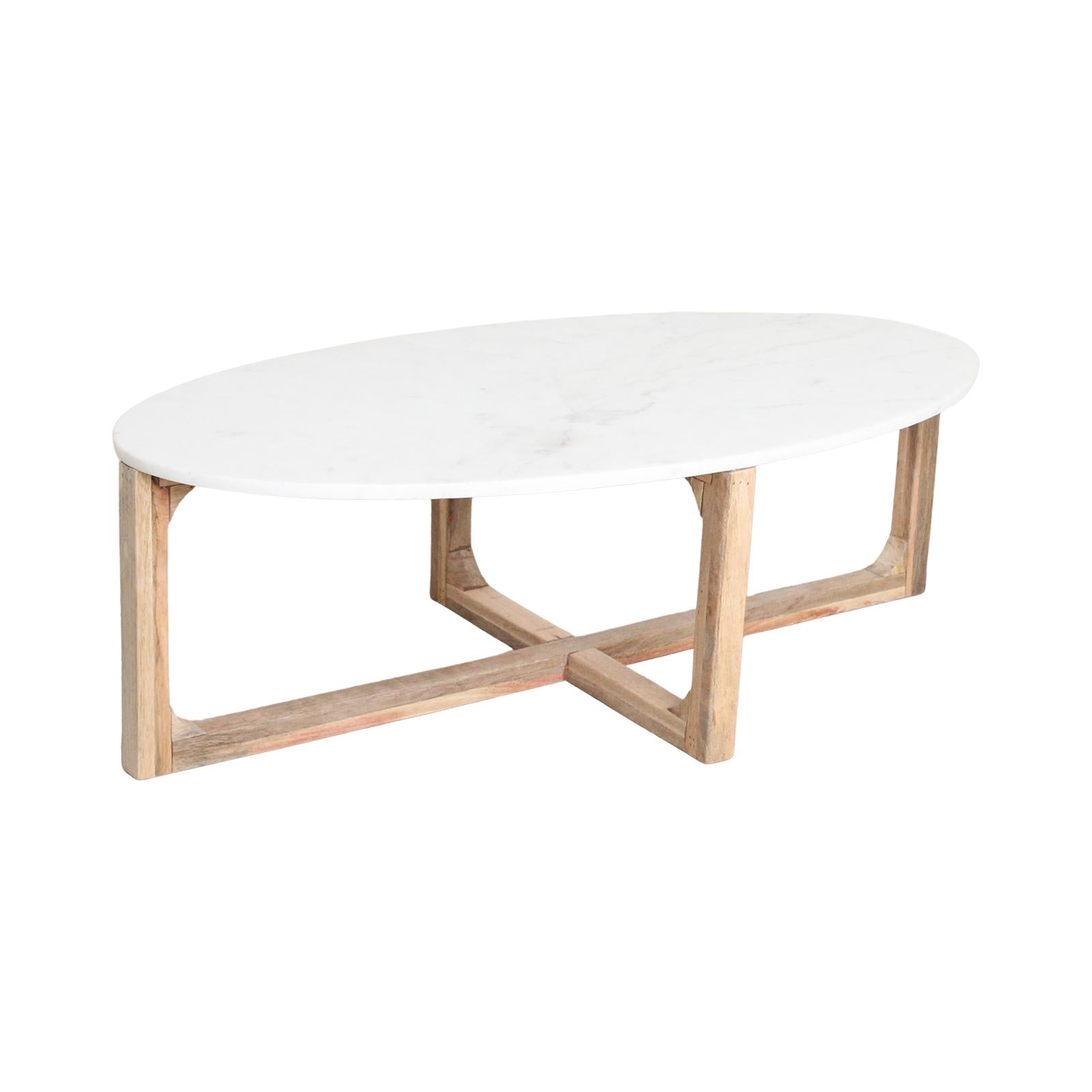 Raw Materials Ovale Marmeren Salontafel - Wit 120x60cm - KwaliteitWonen.nl