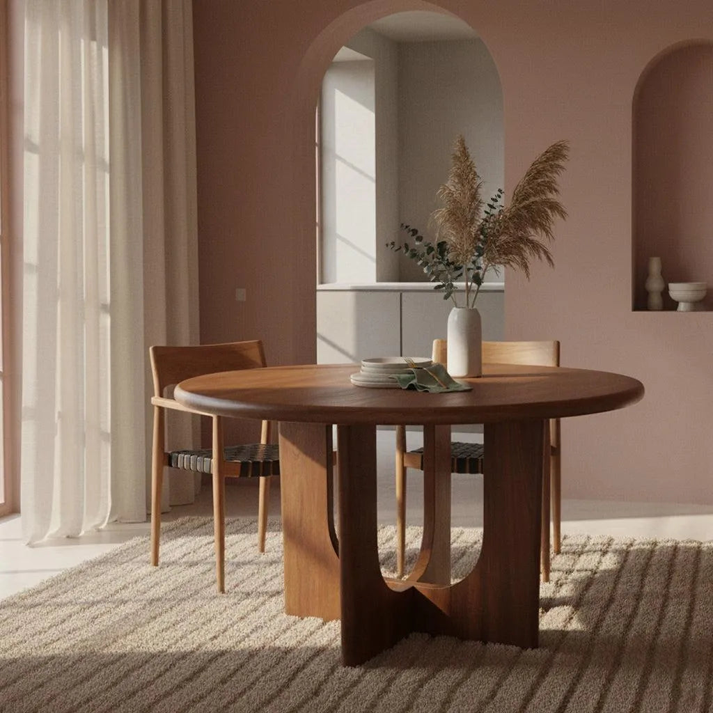 Raw Materials Ronde Mangohouten Eettafel Bullnose - Ø 120cm - KwaliteitWonen.nl