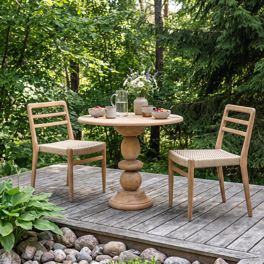 Raw Materials Verano Teak Tuinstoel Met Armleuning - Naturel (Set Van 2) - KwaliteitWonen.nl