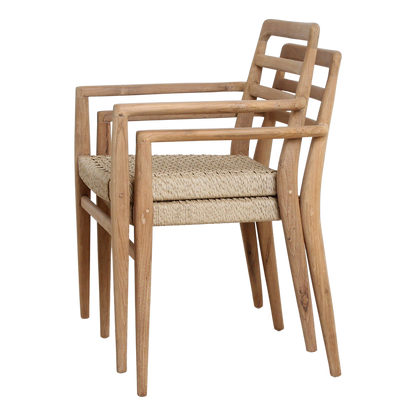 Raw Materials Verano Teak Tuinstoel Met Armleuning - Naturel (Set Van 2) - KwaliteitWonen.nl