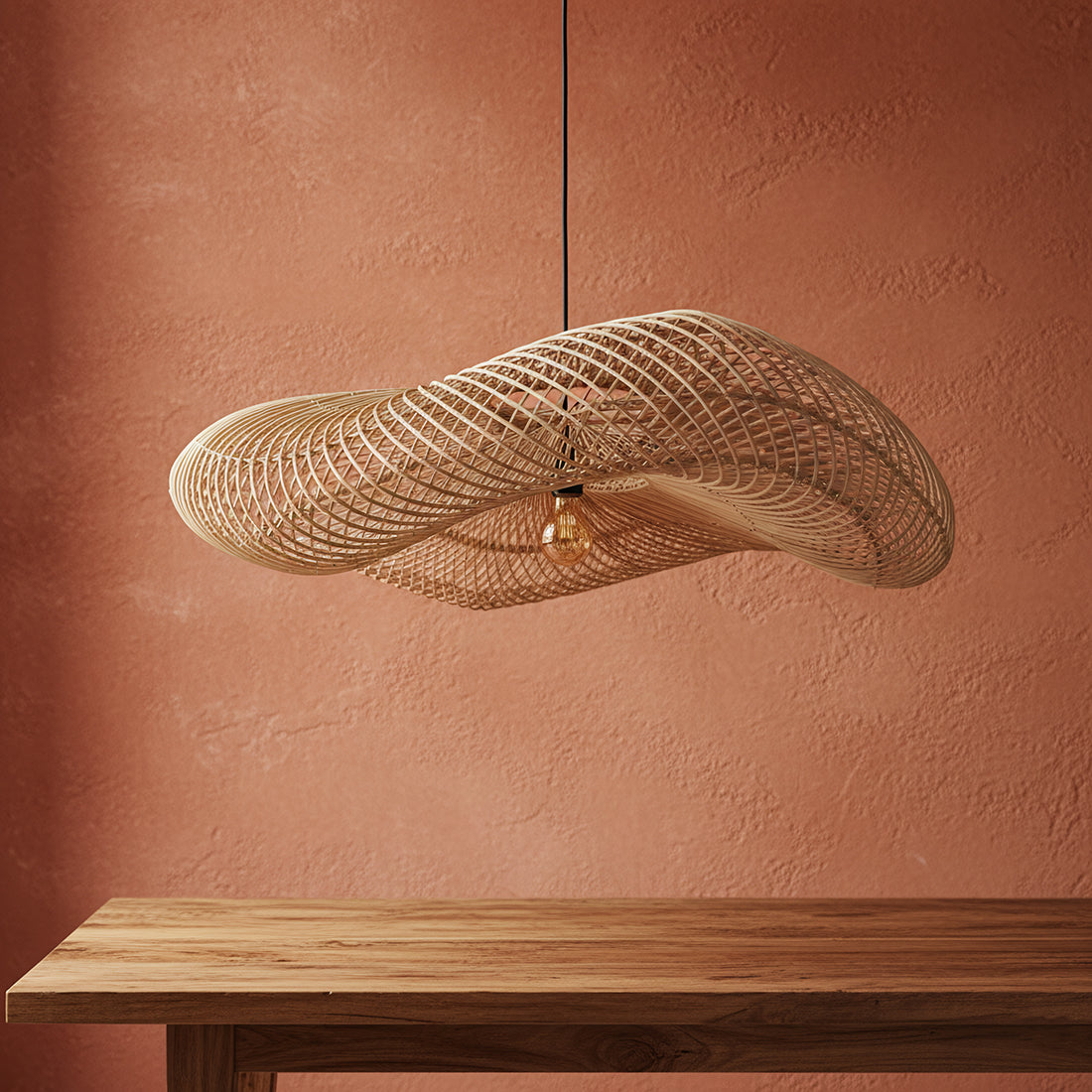 Raw Materials Wave Rotan Hanglamp Xl - Ø90x22 Cm - KwaliteitWonen.nl