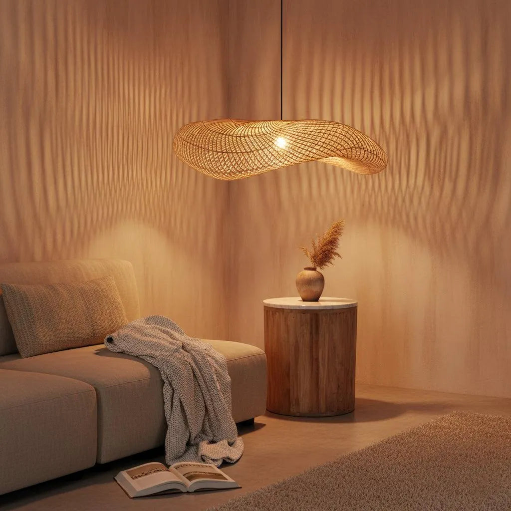 Raw Materials Wave Rotan Hanglamp Xl - Ø90x22 Cm - KwaliteitWonen.nl