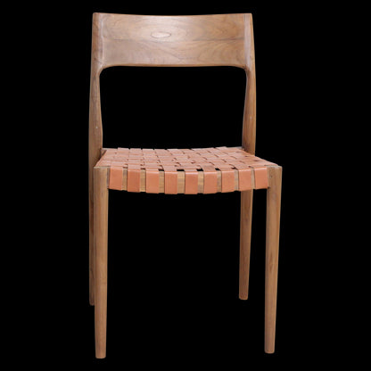 Raw Materials Freya Teak Eetkamerstoel Met Leer - Naturel (Set Van 2)