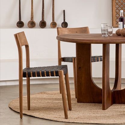 Raw Materials Freya Teak Eetkamerstoel Met Leer - Zwart (Set Van 2)