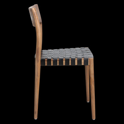 Raw Materials Freya Teak Eetkamerstoel Met Leer - Zwart (Set Van 2)