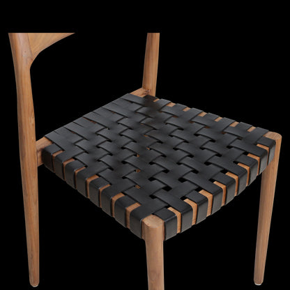 Raw Materials Freya Teak Eetkamerstoel Met Leer - Zwart (Set Van 2)