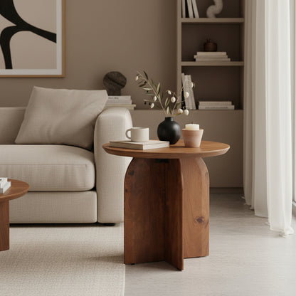 Raw Materials Bullnose Mangohouten Bijzettafel Cross Ø 50 Cm