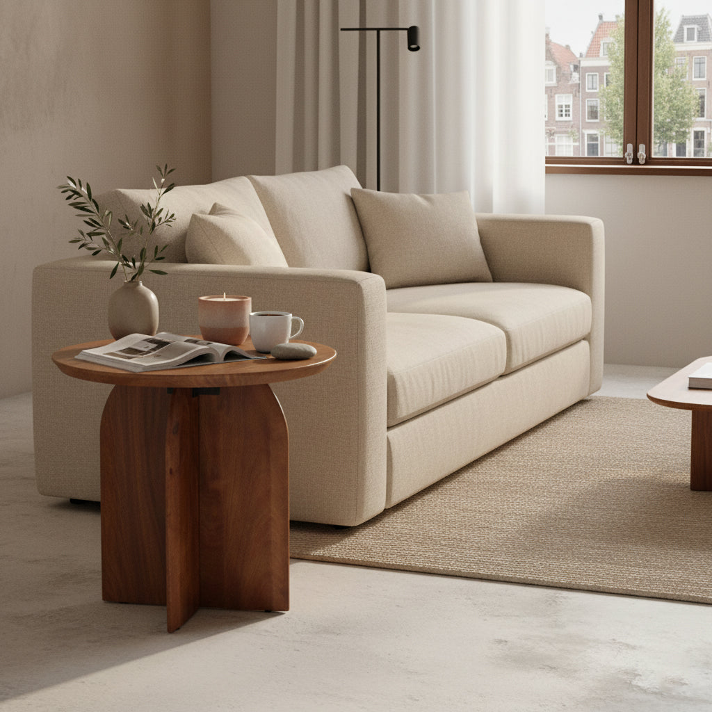 Raw Materials Bullnose Mangohouten Bijzettafel Cross Ø 50 Cm