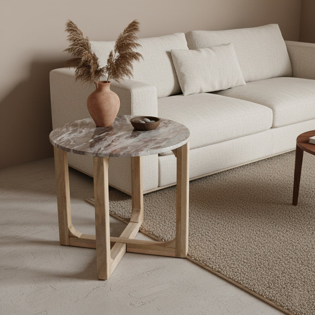 Raw Materials Marmeren Bijzettafel Rond - Bruin Wit