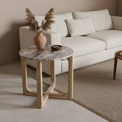 Raw Materials Marmeren Bijzettafel Rond - Bruin Wit