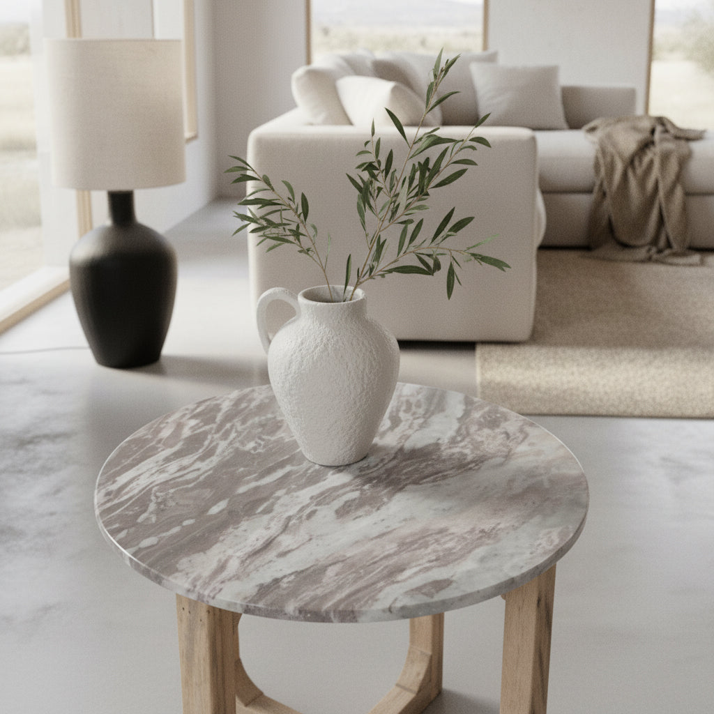 Raw Materials Marmeren Bijzettafel Rond - Bruin Wit