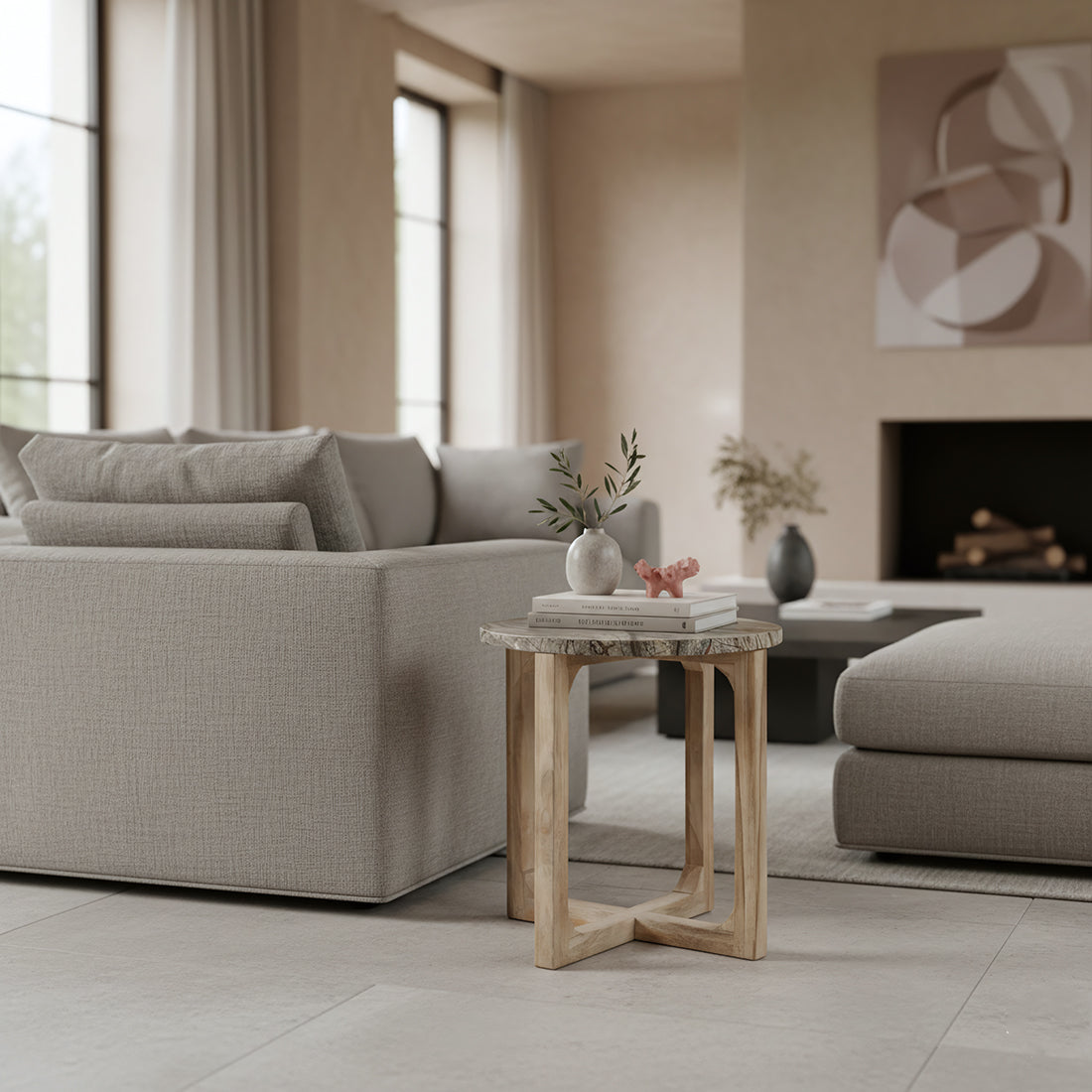 Raw Materials Bijzettafel Bizar Rond 50cm Marmer Bruin