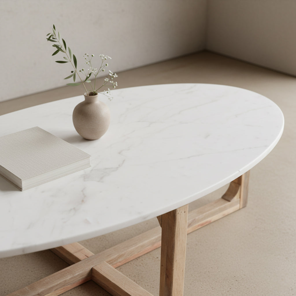 Raw Materials Ovale Marmeren Salontafel - Wit 120x60cm