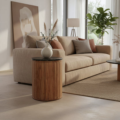 Raw Materials Bijzettafel Langkawi Rond 40cm Marmer Zwart