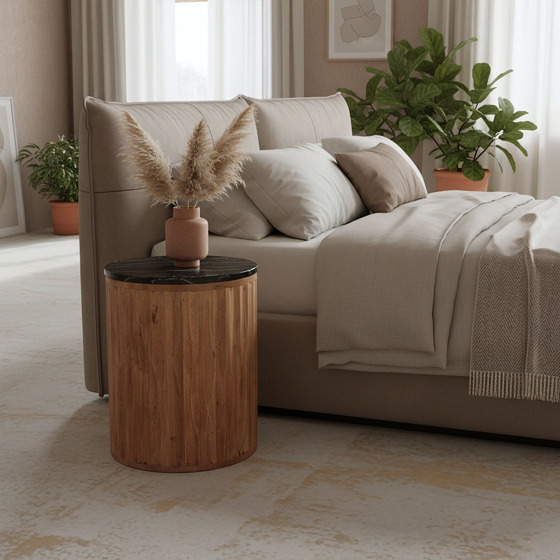 Raw Materials Bijzettafel Langkawi Rond 40cm Marmer Zwart