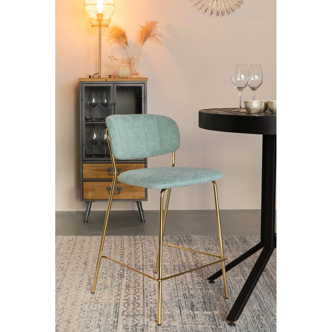 White Label Living Barkruk Jolien Goud Groen - KwaliteitWonen.nl