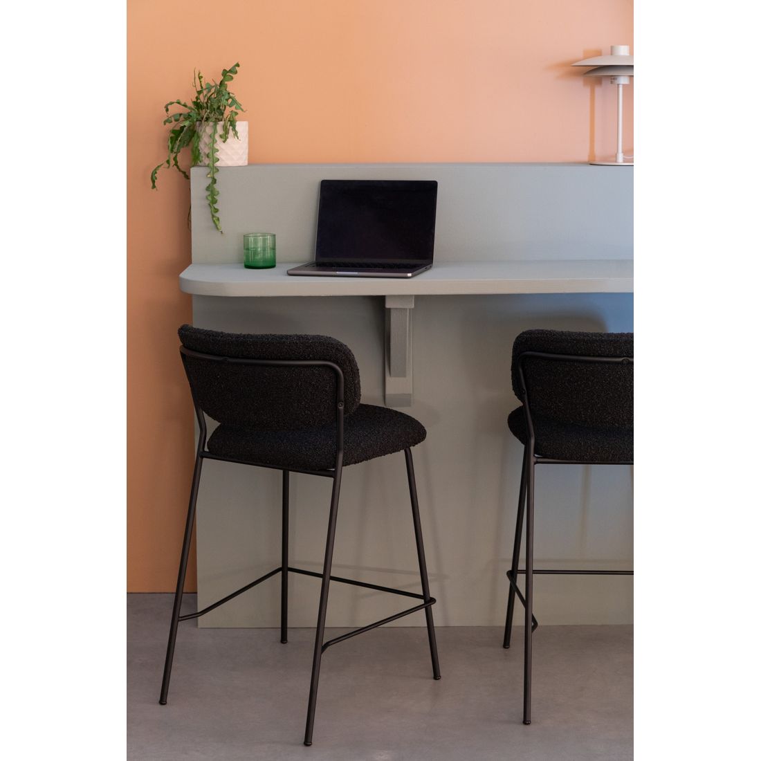 White Label Living Counter Stool Jolien Black/Black Bouclé - KwaliteitWonen.nl