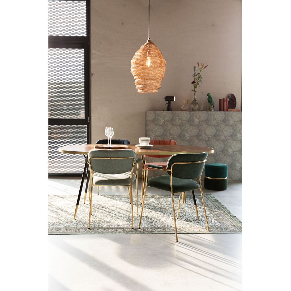 White Label Living Eetkamerstoel Jolien Goud Donkergroen - KwaliteitWonen.nl