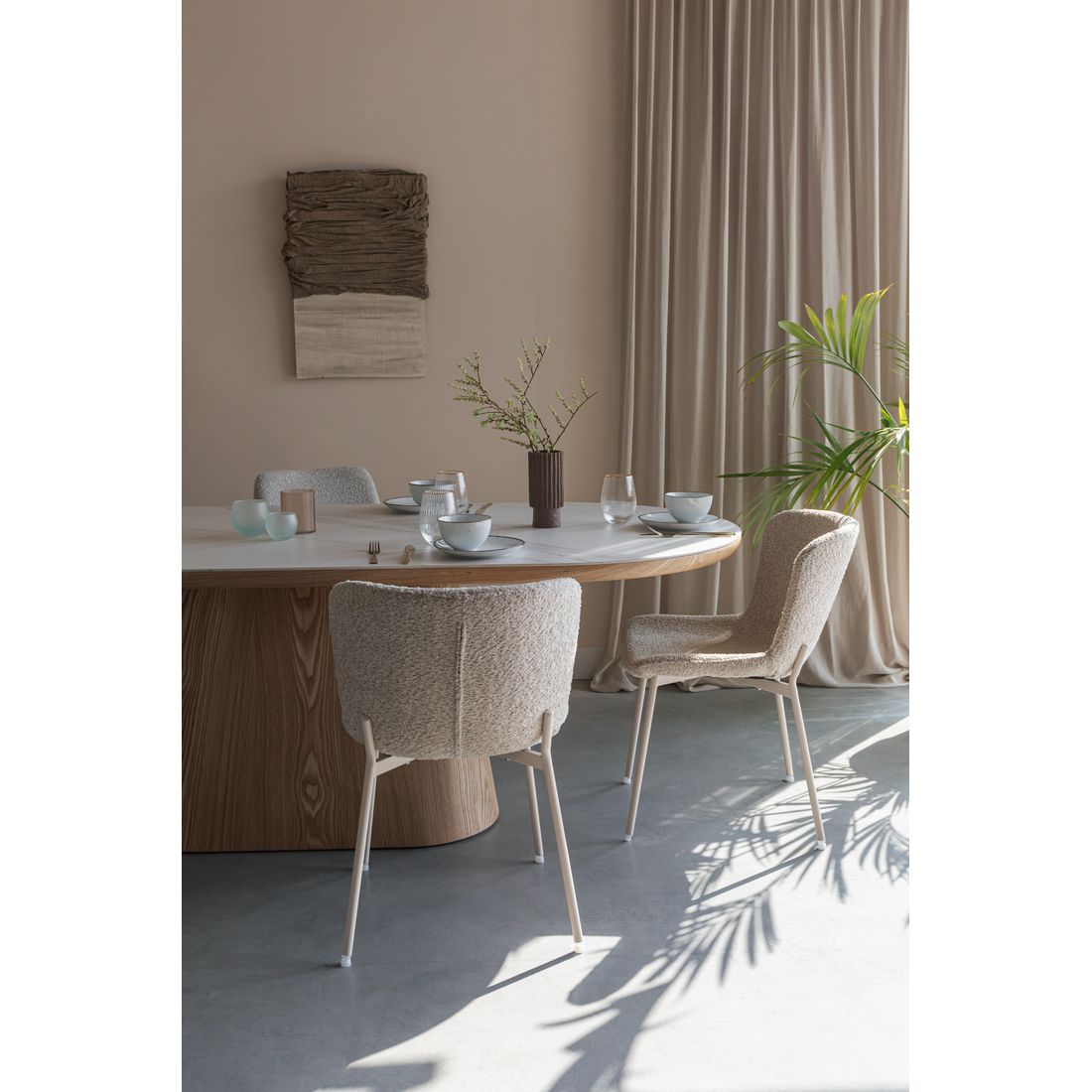 White Label Living Eetkamertafel Almira Ovaal 200x90cm Eiken Marmer - KwaliteitWonen.nl