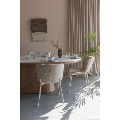 White Label Living Eetkamertafel Almira Ovaal 200x90cm Eiken Marmer - KwaliteitWonen.nl