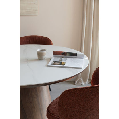 White Label Living Eettafel Almira Ovaal 200x90cm Walnoot Marmer - KwaliteitWonen.nl