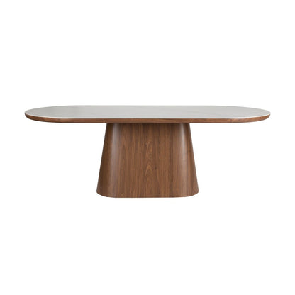 White Label Living Eettafel Almira Oval 180x90cm Walnoot Marmer - KwaliteitWonen.nl