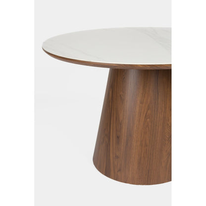 White Label Living Eettafel Almira Rond 115cm Walnoot Marmer - KwaliteitWonen.nl