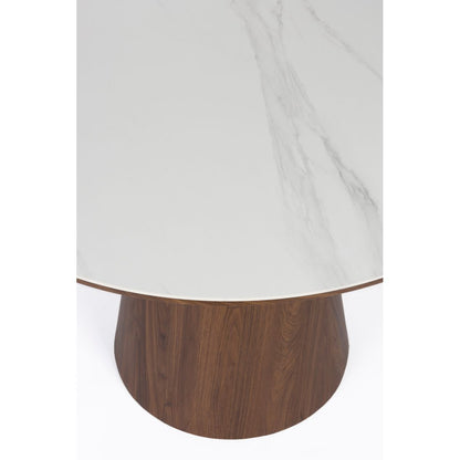White Label Living Eettafel Almira Rond 115cm Walnoot Marmer - KwaliteitWonen.nl